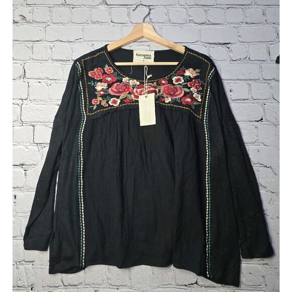Savanna Jane Tops - Savanna Jane Western Floral Embroidered Cowgirl Rancher Peasant Top New Size Med